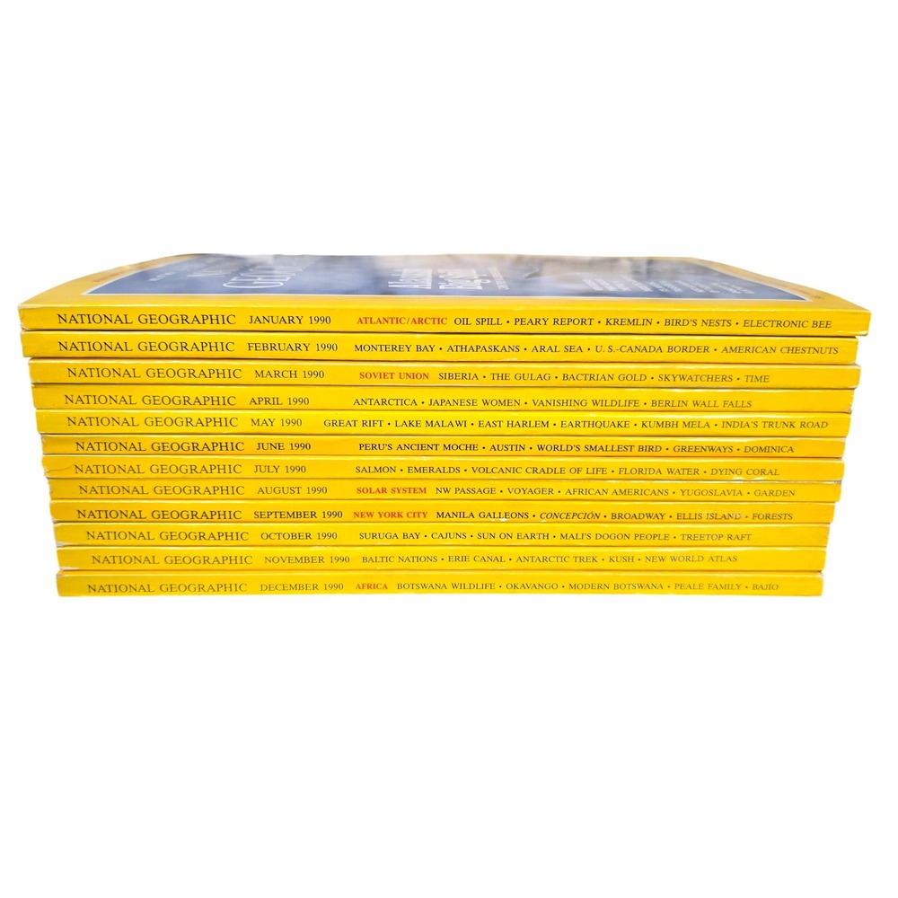 National Geographic Magazine Full Year 1990 Lot‎ 12 Issues Yellow Good Vintage
